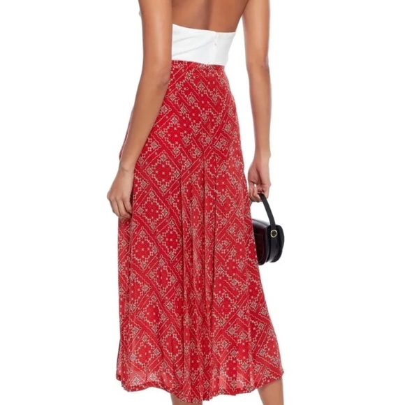 RIXO Georgia A Line Red Print Silk Midi Skirt - Picture 3 of 10
